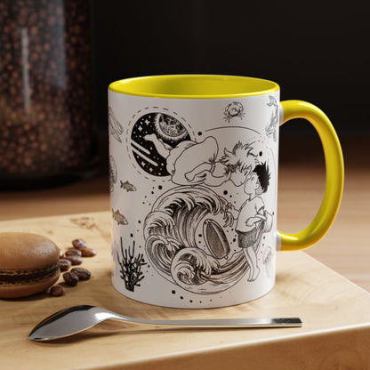 Ponyo World Sea Accent Mug – Studio Ghibli Color Handle Cup 11oz & 15oz – Ocean Anime Coffee Gift