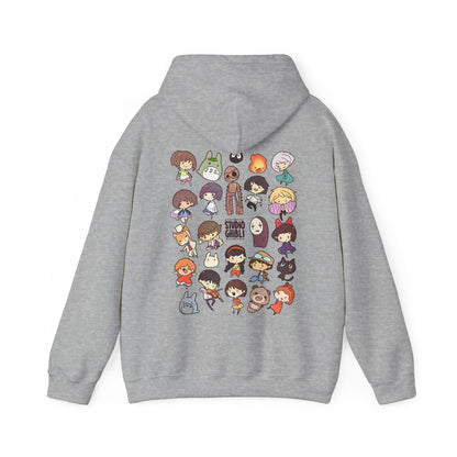 Chibi Studio Ghibli Characters Back Print Hoodie – 100% Cotton Anime Pullover for Ghibli Fans