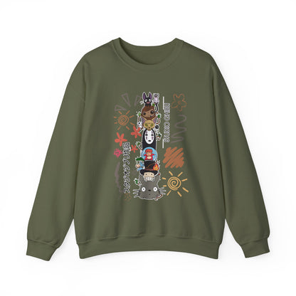 Studio Ghibli Characters Sketch Sweatshirt – 100% Cotton Pullover Featuring Iconic Anime Characters