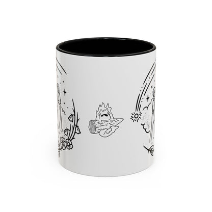 Calcifer Accent Mug – Howl’s Moving Castle Cup with Colored Handle – Studio Ghibli Gift 11oz & 15oz