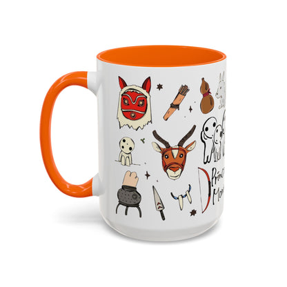 Princess Mononoke Accent Mug – Ghibli Collage Color Handle Cup 11oz & 15oz – Fantasy Anime Gift with San & Kodama