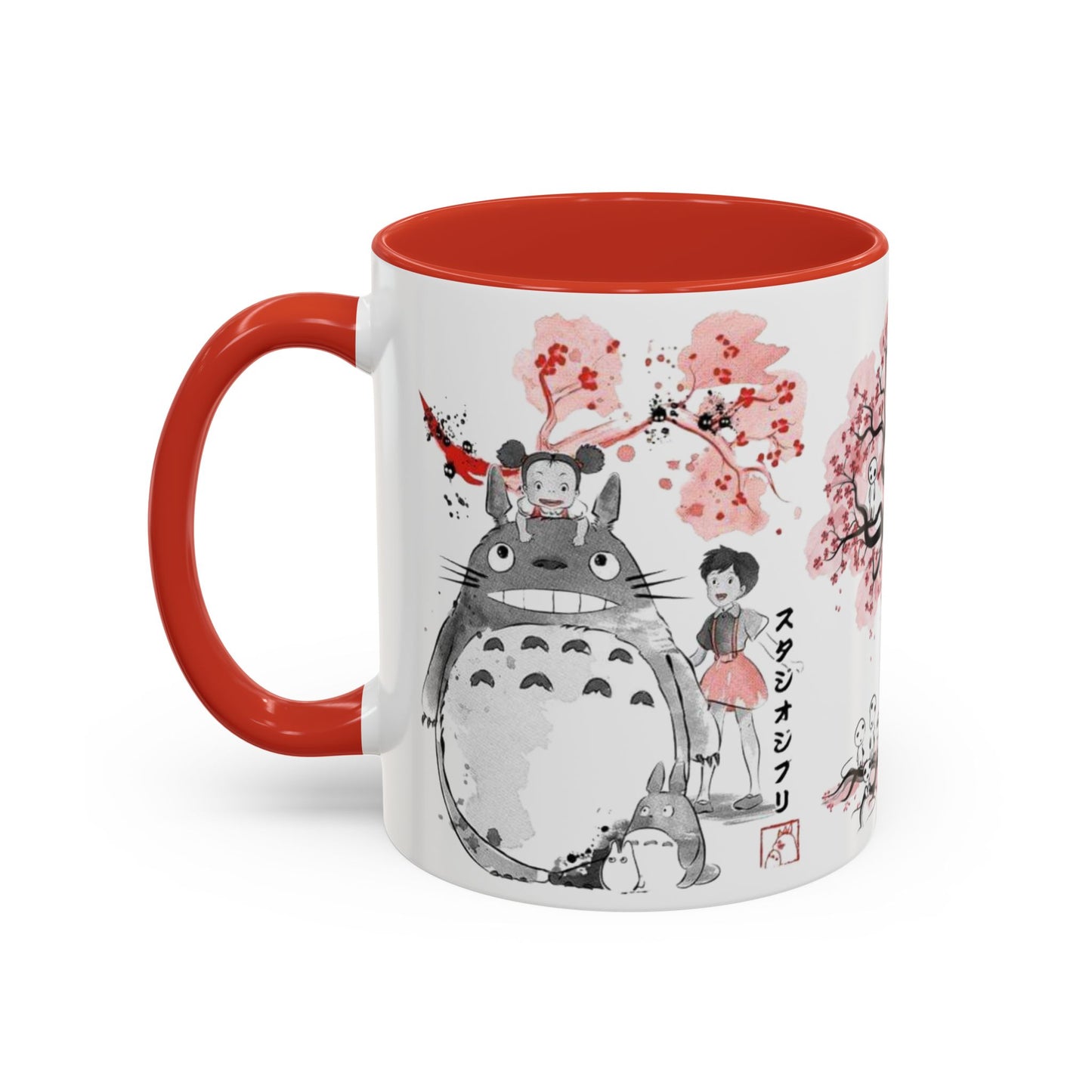 Totoro Sakura Forest Accent Mug – Color Handle Anime Cup 11oz & 15oz – Studio Ghibli Aesthetic Gift