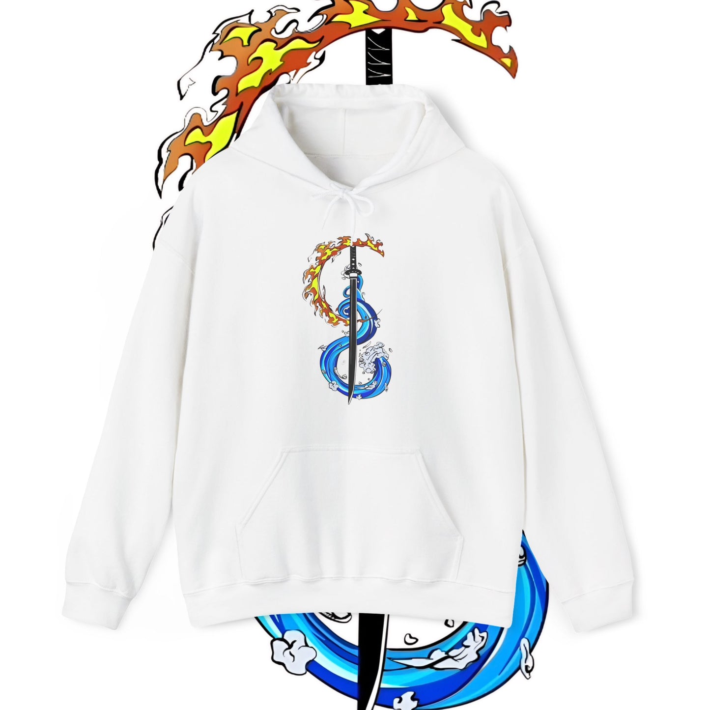 Demon Slayer Tanjiro Fire & Water Sword Art Hoodie | 100% Cotton Anime Hoody