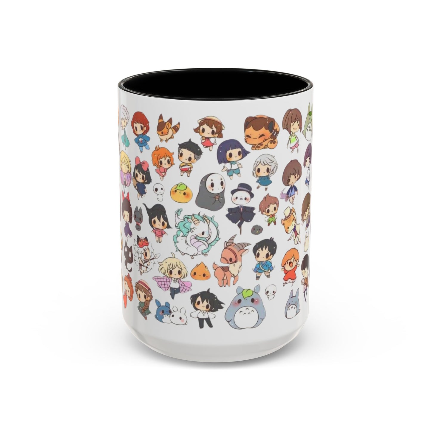 Studio Ghibli Chibi Characters Accent Mug – Color Handle Anime Cup – 11oz & 15oz Gift for Ghibli Fans