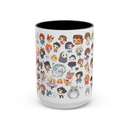Studio Ghibli Chibi Characters Accent Mug – Color Handle Anime Cup – 11oz & 15oz Gift for Ghibli Fans
