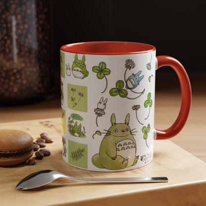Totoro Green Accent Mug – Studio Ghibli Color Handle Coffee Cup – 11oz & 15oz Ceramic Gift for Anime Fans