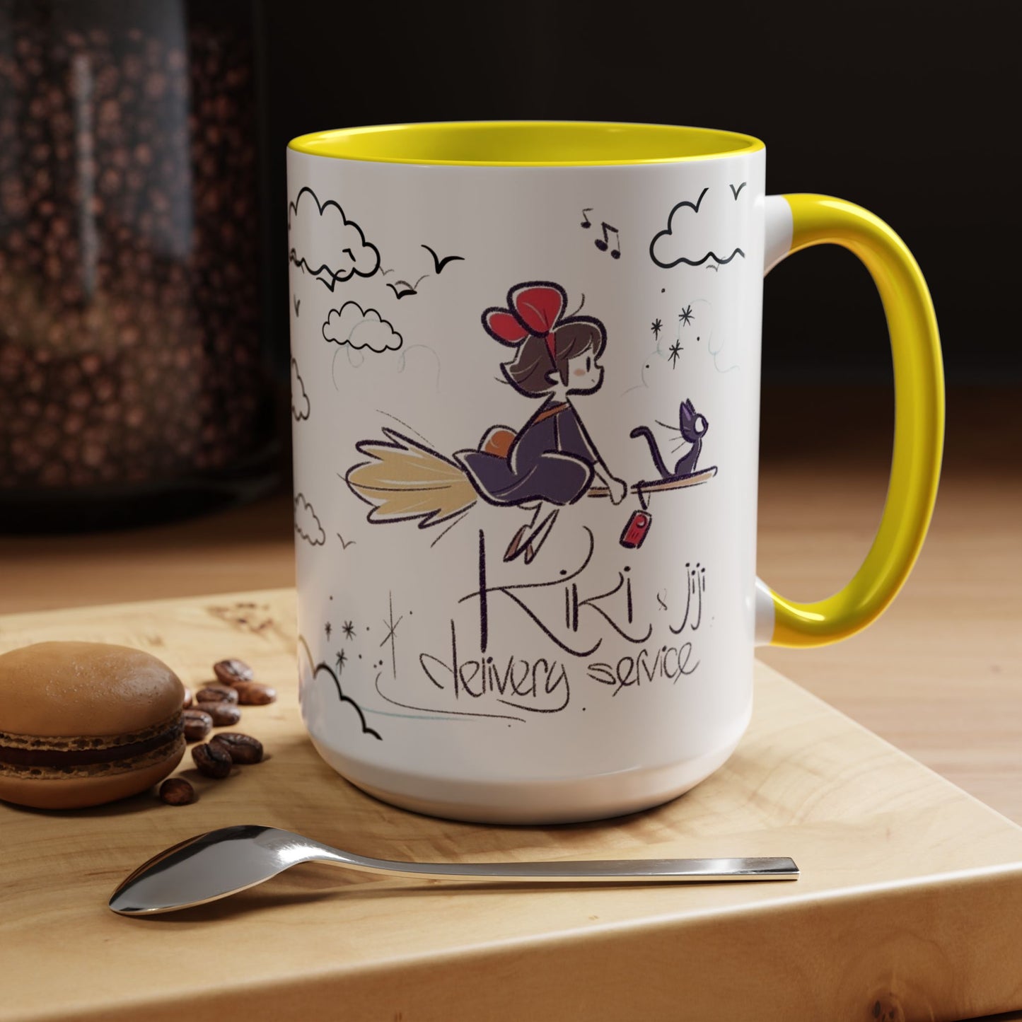 Kiki's Delivery Service Sketch Accent Mug – Studio Ghibli Ceramic Cup – 11oz & 15oz Anime Gift