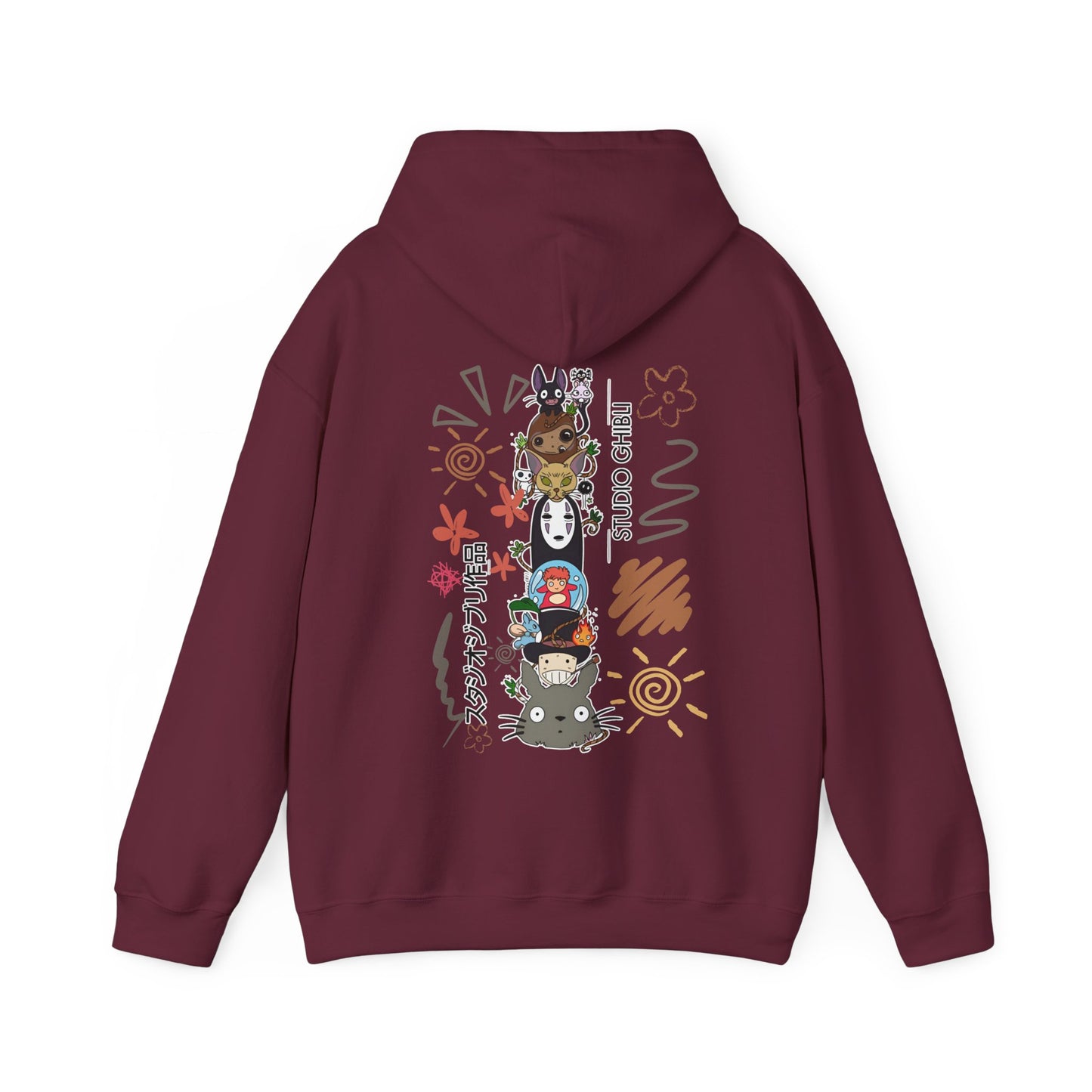 Studio Ghibli Back Print Hoodie – 100% Cotton Sketch Design Featuring Iconic Anime Characters
