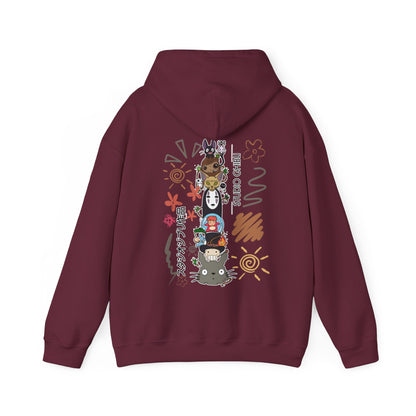 Studio Ghibli Back Print Hoodie – 100% Cotton Sketch Design Featuring Iconic Anime Characters