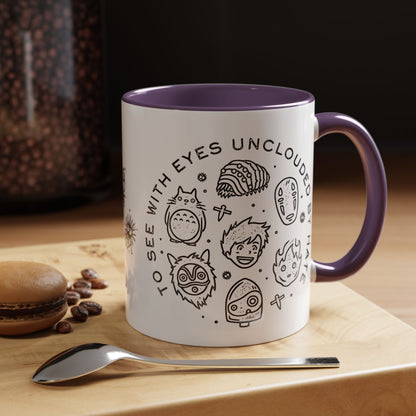 Universe Ghibli Accent Mug – Color Handle Anime Coffee Cup – 11oz & 15oz Studio Ghibli Ceramic Mug Gift