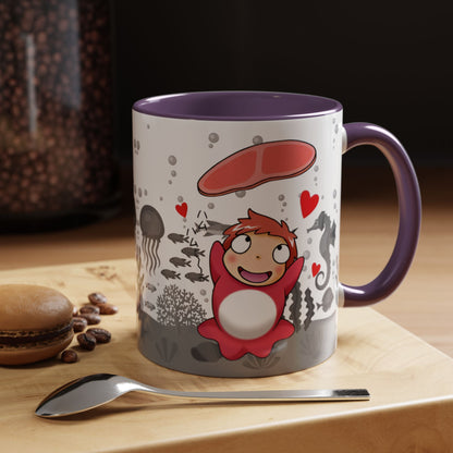 Ponyo Ham Accent Handle Mug – Studio Ghibli Coffee Cup – 11oz & 15oz Anime Gift for Fans