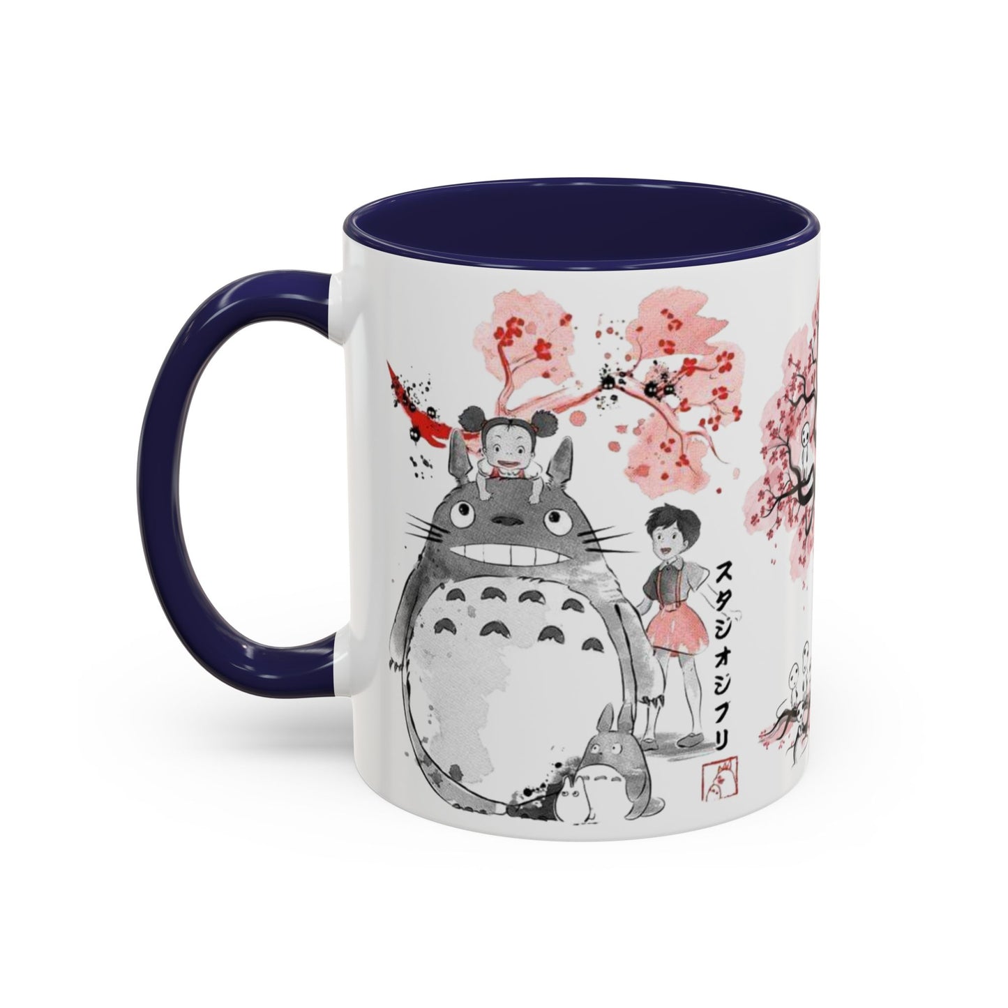 Totoro Sakura Forest Accent Mug – Color Handle Anime Cup 11oz & 15oz – Studio Ghibli Aesthetic Gift