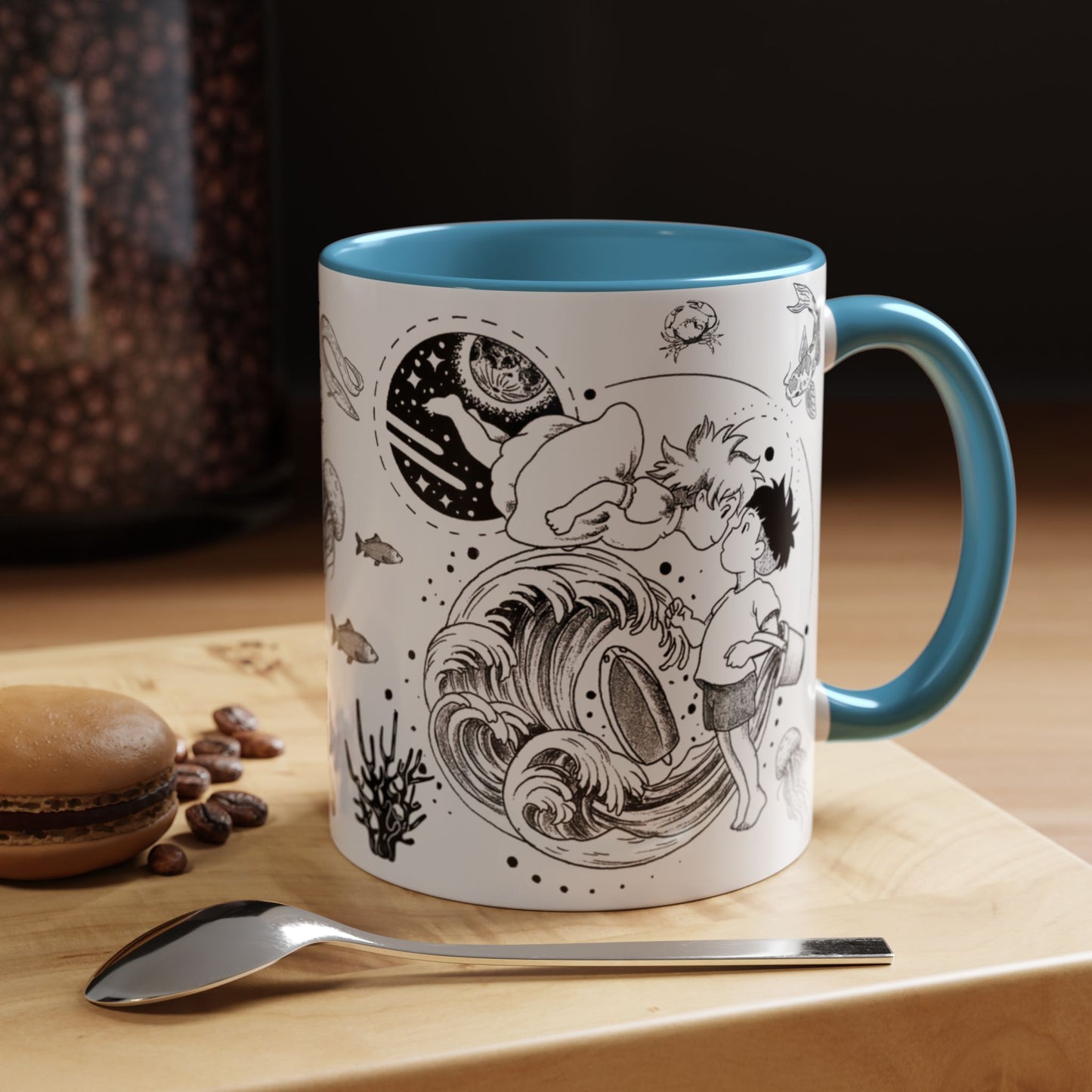 Ponyo World Sea Accent Mug – Studio Ghibli Color Handle Cup 11oz & 15oz – Ocean Anime Coffee Gift