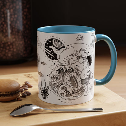 Ponyo World Sea Accent Mug – Studio Ghibli Color Handle Cup 11oz & 15oz – Ocean Anime Coffee Gift