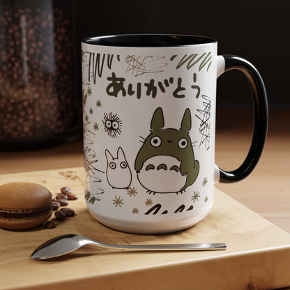 Totoro Sketch Accent Mug – Studio Ghibli Coffee Cup with Colored Handle – 11oz & 15oz Cute Anime Mug