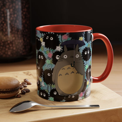 Totoro & Soot Sprites Accent Mug – Studio Ghibli Color Handle Cup – 11oz & 15oz Ceramic Anime Gift