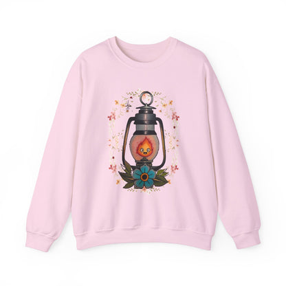 Calcifer Lamp Flowers Sweatshirt – Cozy 100% Cotton Howl’s Moving Castle Anime Pullover