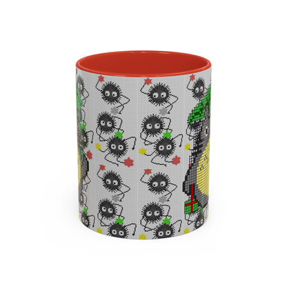 Totoro & Soot Sprites Accent Mug – Color Handle Studio Ghibli Cup – 11oz & 15oz Ceramic Anime Coffee Gift