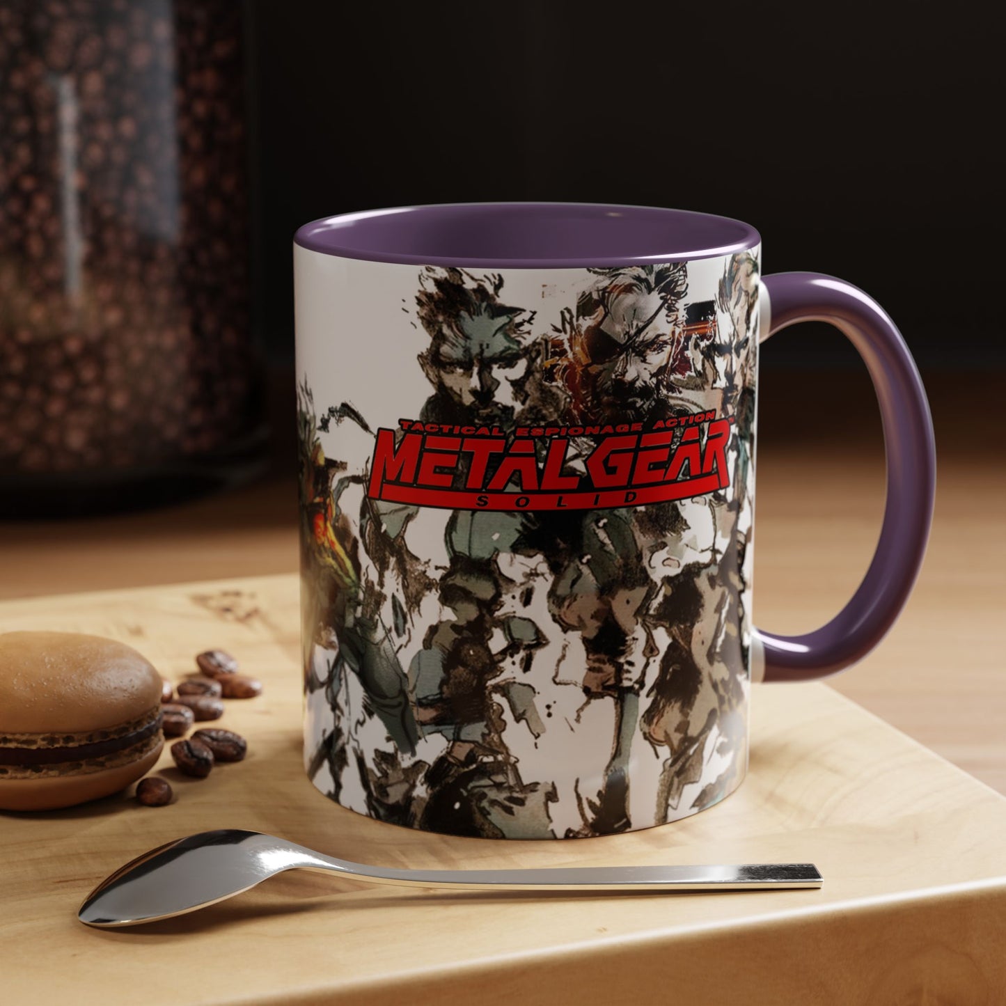 Metal Gear Fox Hound Accent Mug – 11oz & 15oz Colored Handle Coffee Cup – Tactical Gamer Gift for Fans