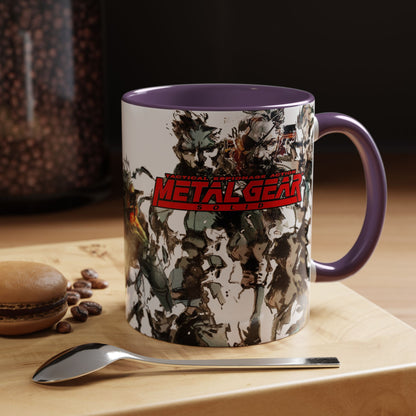 Metal Gear Fox Hound Accent Mug – 11oz & 15oz Colored Handle Coffee Cup – Tactical Gamer Gift for Fans