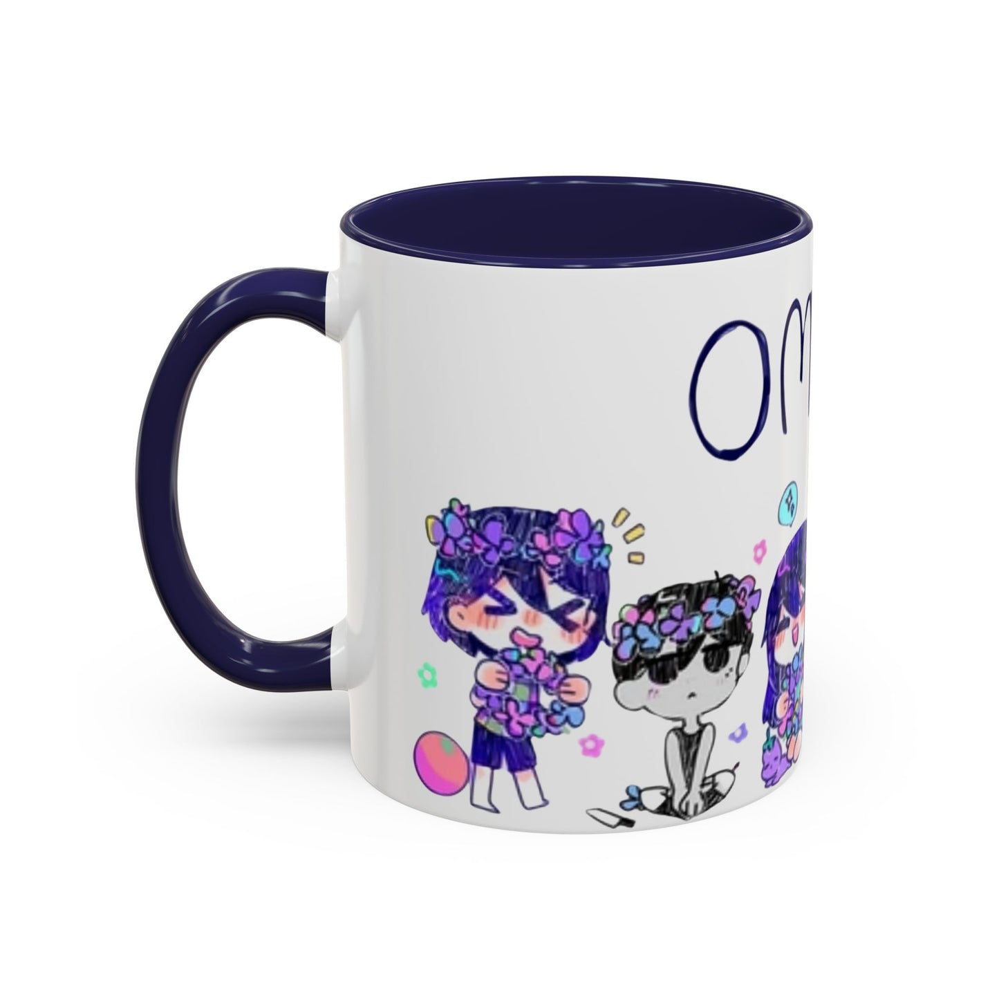 Family Omori Accent Handle Mug – 11oz & 15oz Color Handle Ceramic Cup – Cute Indie Game Gift for Omori Fans