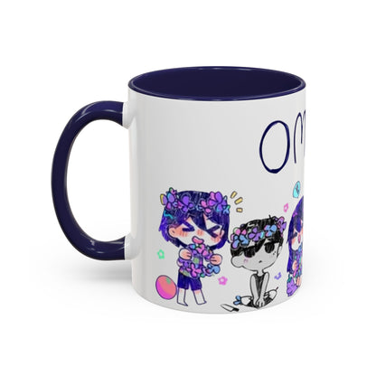 Family Omori Accent Handle Mug – 11oz & 15oz Color Handle Ceramic Cup – Cute Indie Game Gift for Omori Fans