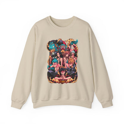 One Piece Characters Sweatshirt – 100% Cotton Anime Pullover Featuring Straw Hat Crew