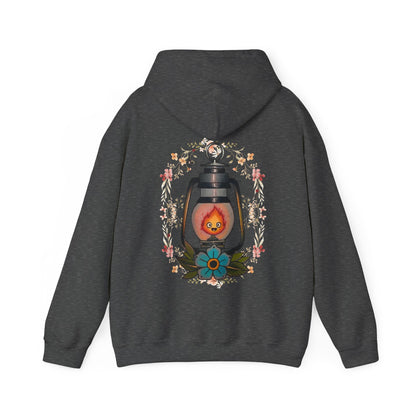 Calcifer Lamp Flowers Back Print Hoodie – 100% Cotton Studio Ghibli Inspired Sweatshirt