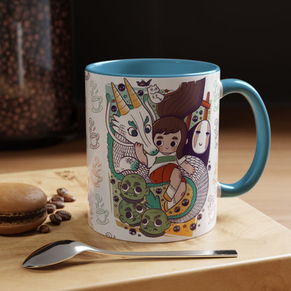 Spirited Away Accent Mug – Color Handle Anime Cup 11oz & 15oz – Studio Ghibli Coffee Mug Featuring Chihiro & No Face