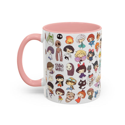 Studio Ghibli Chibi Characters Accent Mug – Color Handle Anime Cup – 11oz & 15oz Gift for Ghibli Fans