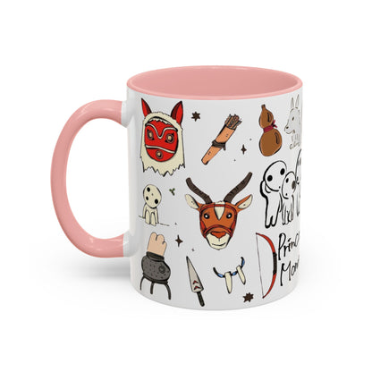 Princess Mononoke Accent Mug – Ghibli Collage Color Handle Cup 11oz & 15oz – Fantasy Anime Gift with San & Kodama