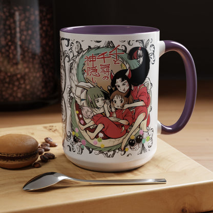 Spirited Away Cool Accent Mug – Studio Ghibli Color Handle Coffee Cup – 11oz & 15oz Ceramic Gift for Anime Fans