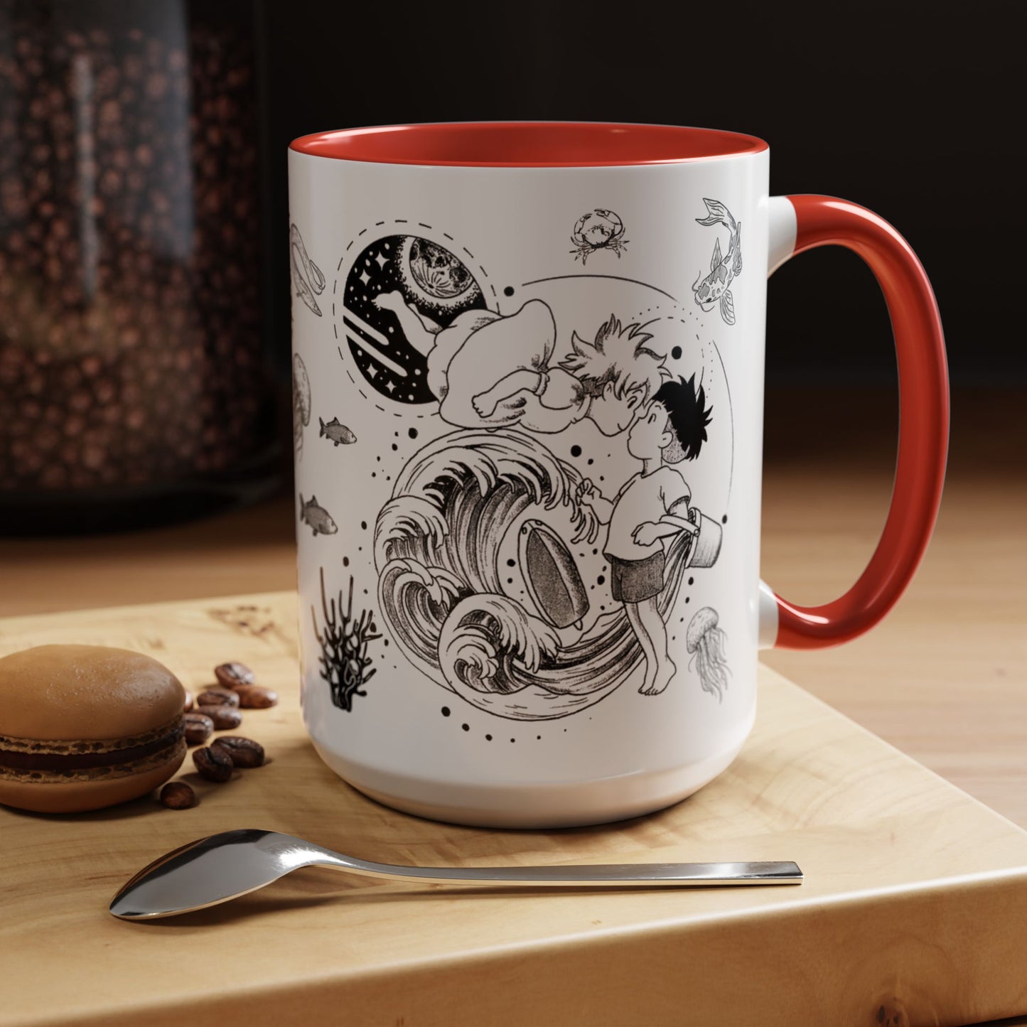Ponyo World Sea Accent Mug – Studio Ghibli Color Handle Cup 11oz & 15oz – Ocean Anime Coffee Gift