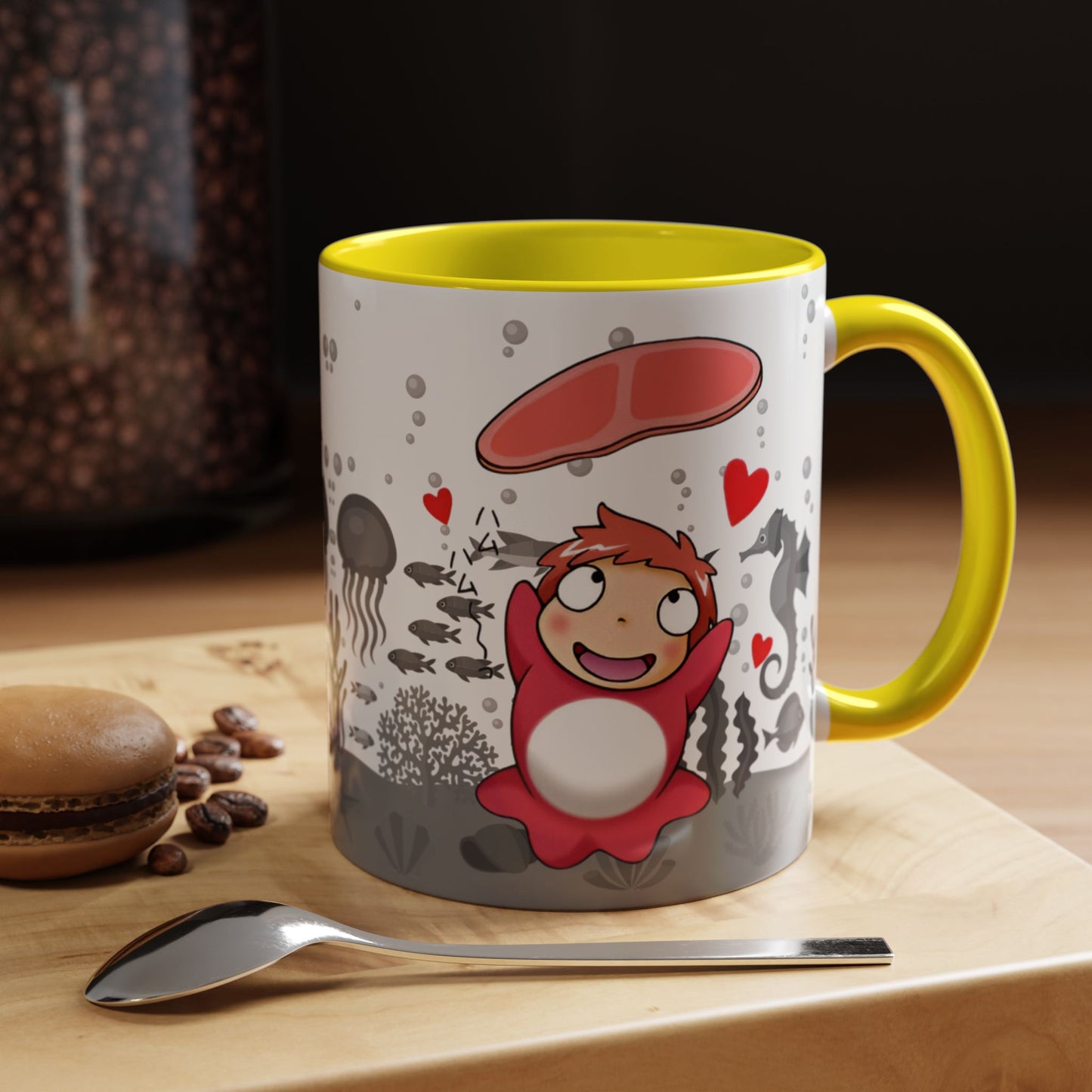 Ponyo Ham Accent Handle Mug – Studio Ghibli Coffee Cup – 11oz & 15oz Anime Gift for Fans