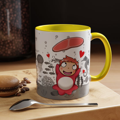 Ponyo Ham Accent Handle Mug – Studio Ghibli Coffee Cup – 11oz & 15oz Anime Gift for Fans