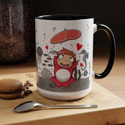 Ponyo Ham Accent Handle Mug – Studio Ghibli Coffee Cup – 11oz & 15oz Anime Gift for Fans