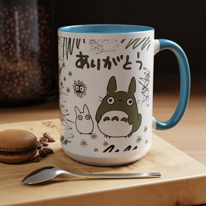 Totoro Sketch Accent Mug – Studio Ghibli Coffee Cup with Colored Handle – 11oz & 15oz Cute Anime Mug