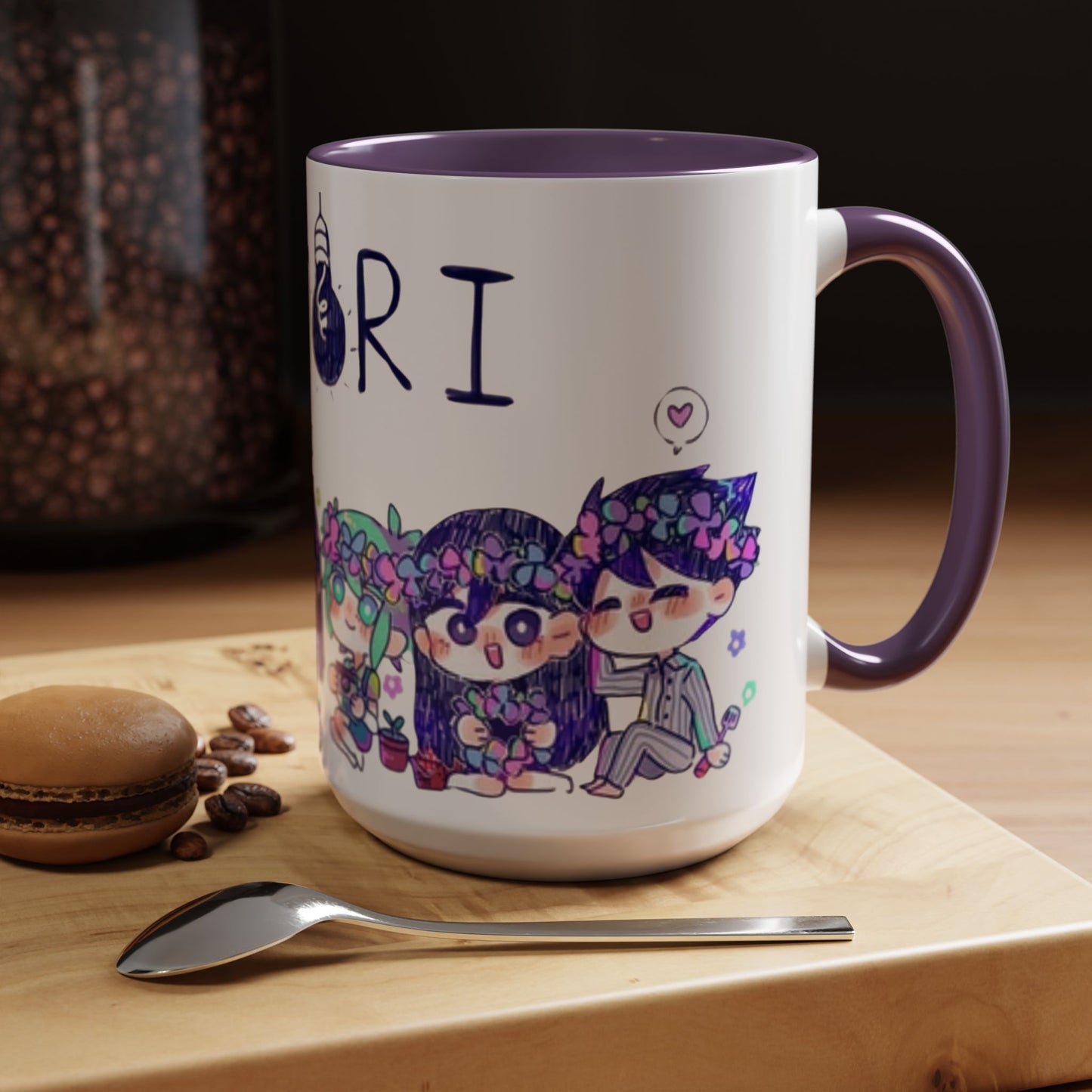 Family Omori Accent Handle Mug – 11oz & 15oz Color Handle Ceramic Cup – Cute Indie Game Gift for Omori Fans
