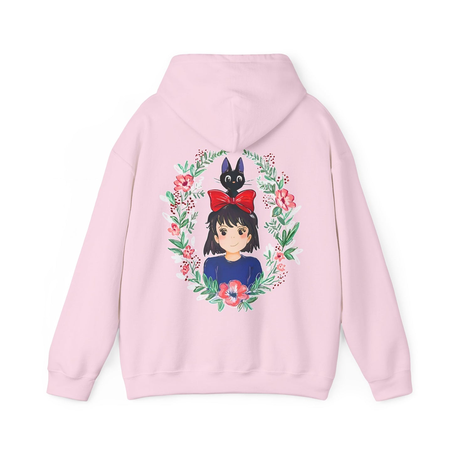 Kiki’s Delivery Service Floral Back Print Hoodie – 100% Cotton Studio Ghibli Anime Sweatshirt