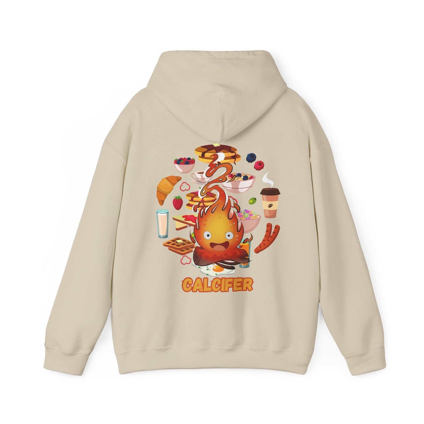 "Calcifer Breakfast Demon Hoodie – 100% Cotton, Studio Ghibli Inspired Back Print Sweatshirt"
