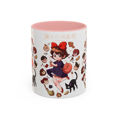 Kiki’s Delivery Service Accent Mug – Stained Glass Anime Cup 11oz & 15oz – Ghibli Inspired Color Handle Mug