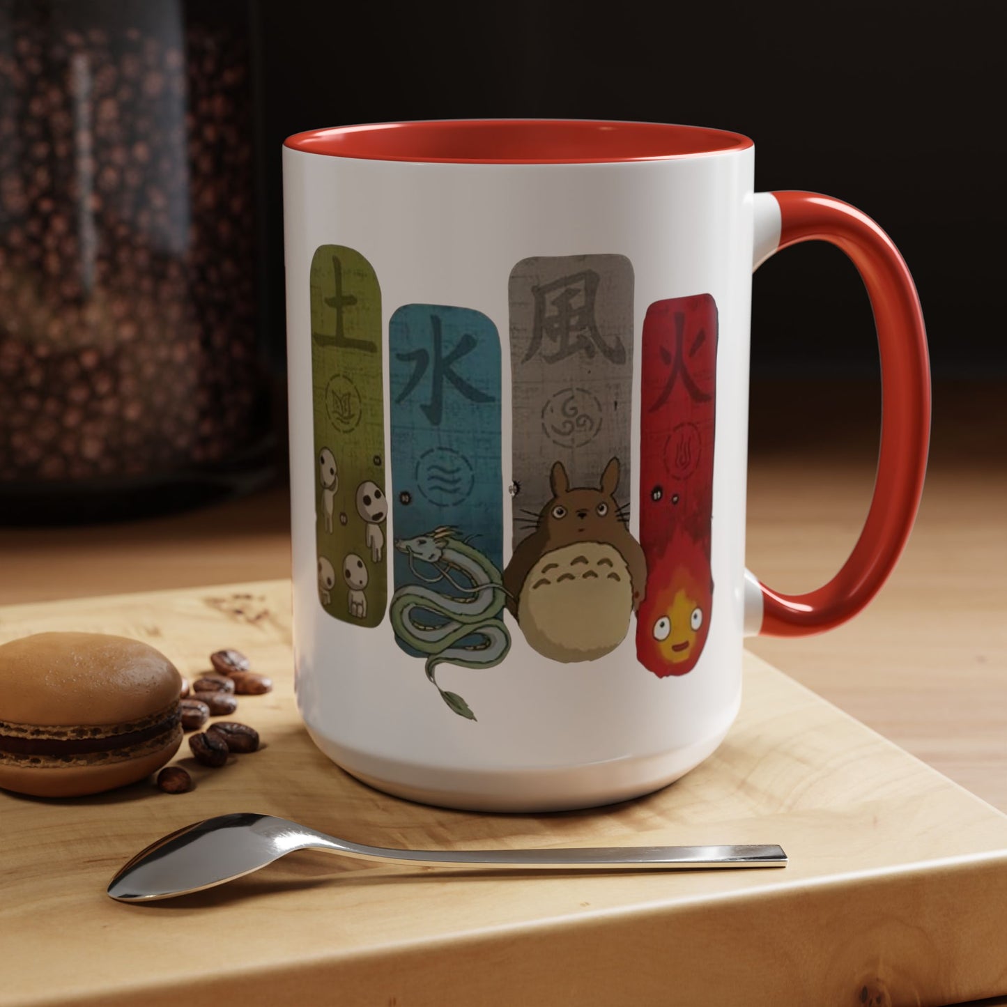 Studio Ghibli Figures Accent Mug – 11oz & 15oz Color Handle Anime Cup – Ghibli Character Coffee Mug for Fans