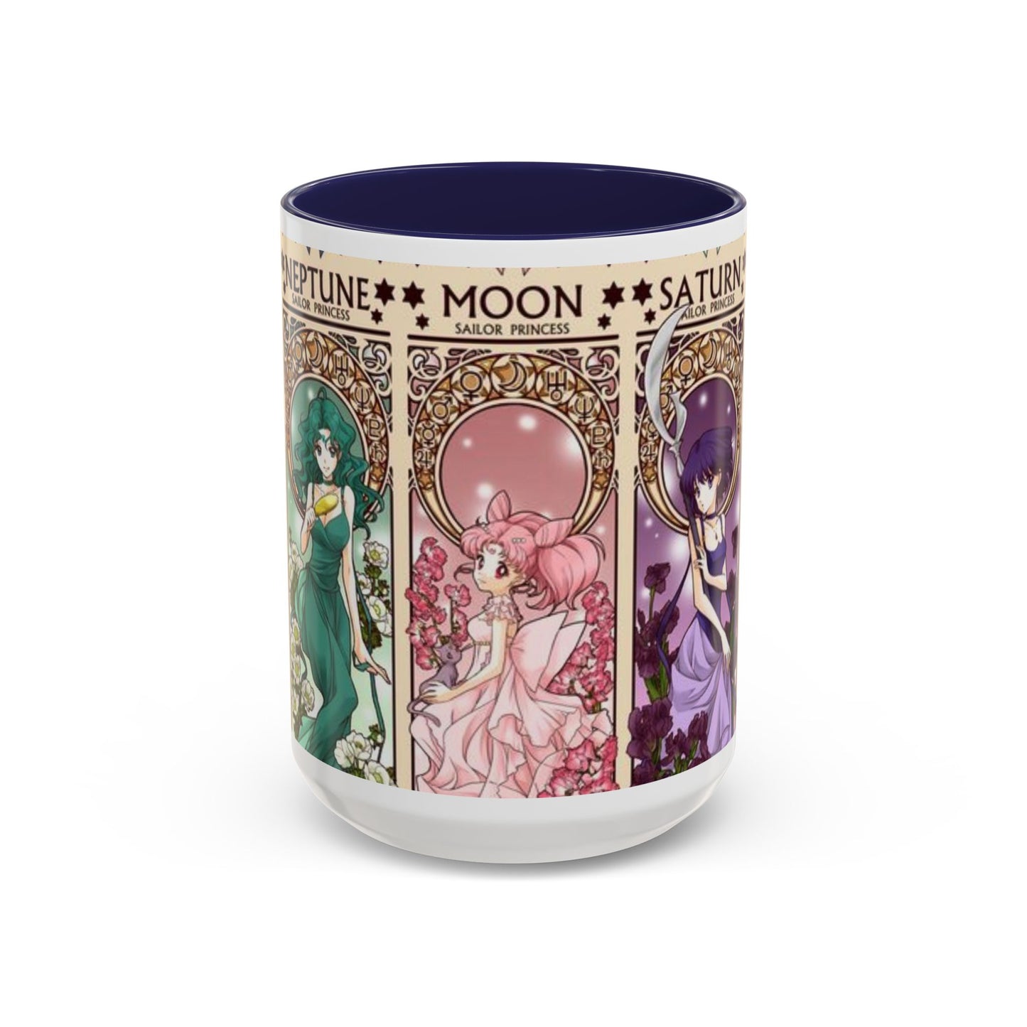 Sailor Moon Outer Guardians Accent Mug – Uranus Neptune Pluto Saturn – Color Handle Anime Cup 11oz 15oz