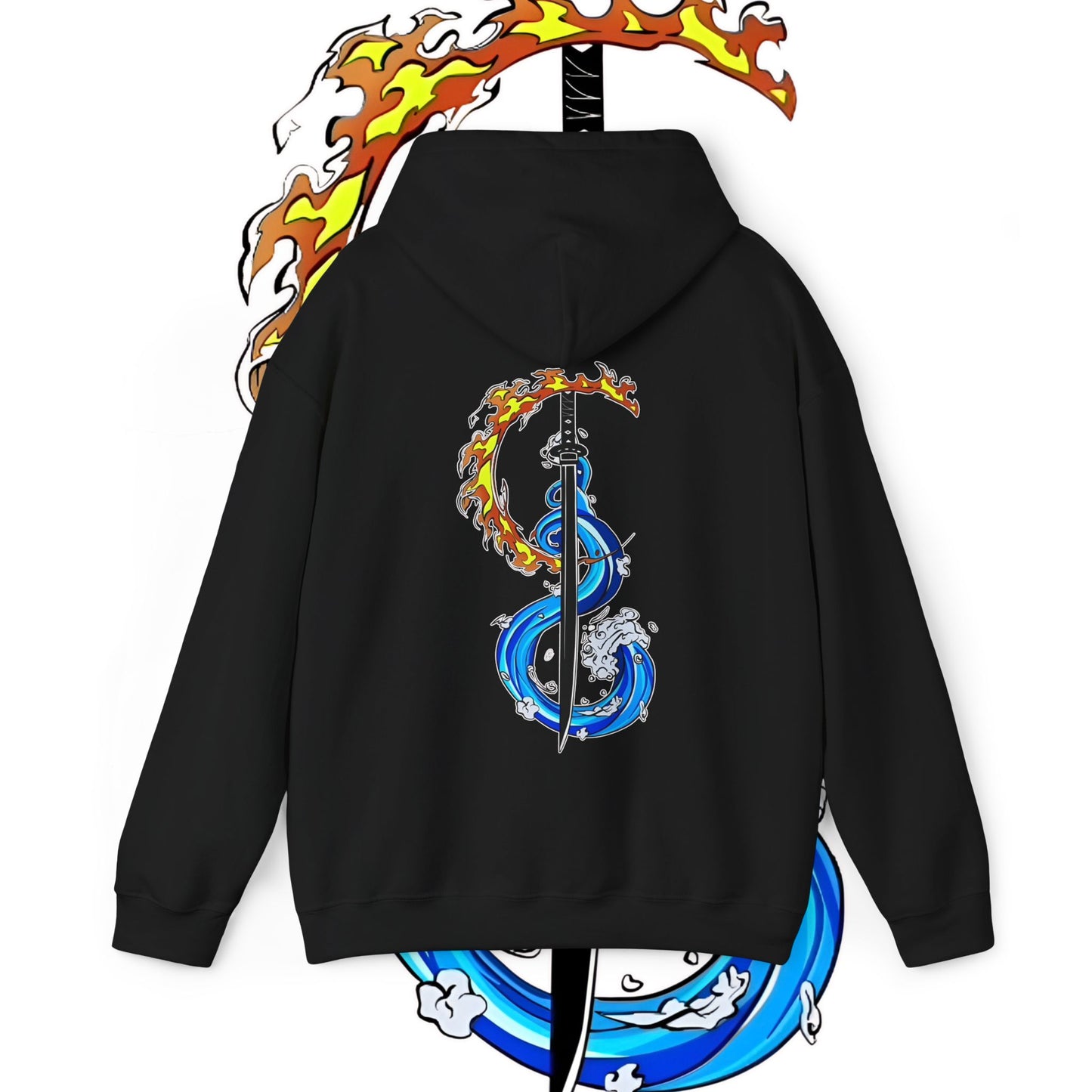 Demon Slayer Tanjiro Fire & Water Back Print Hoodie | 100% Cotton Anime Art