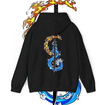 Demon Slayer Tanjiro Fire & Water Back Print Hoodie | 100% Cotton Anime Art