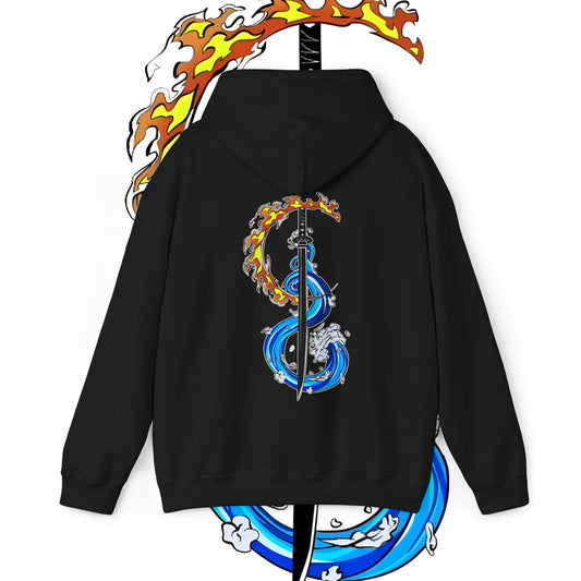 Demon Slayer Tanjiro Fire & Water Back Print Hoodie | 100% Cotton Anime Art