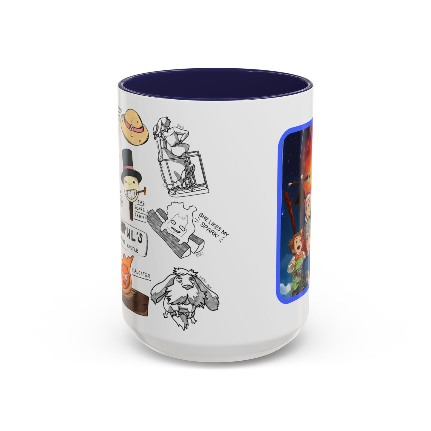 Howl’s Moving Castle Accent Mug – Ghibli Collage Color Handle Cup 11oz & 15oz – Anime Coffee Mug Featuring Howl & Calcifer