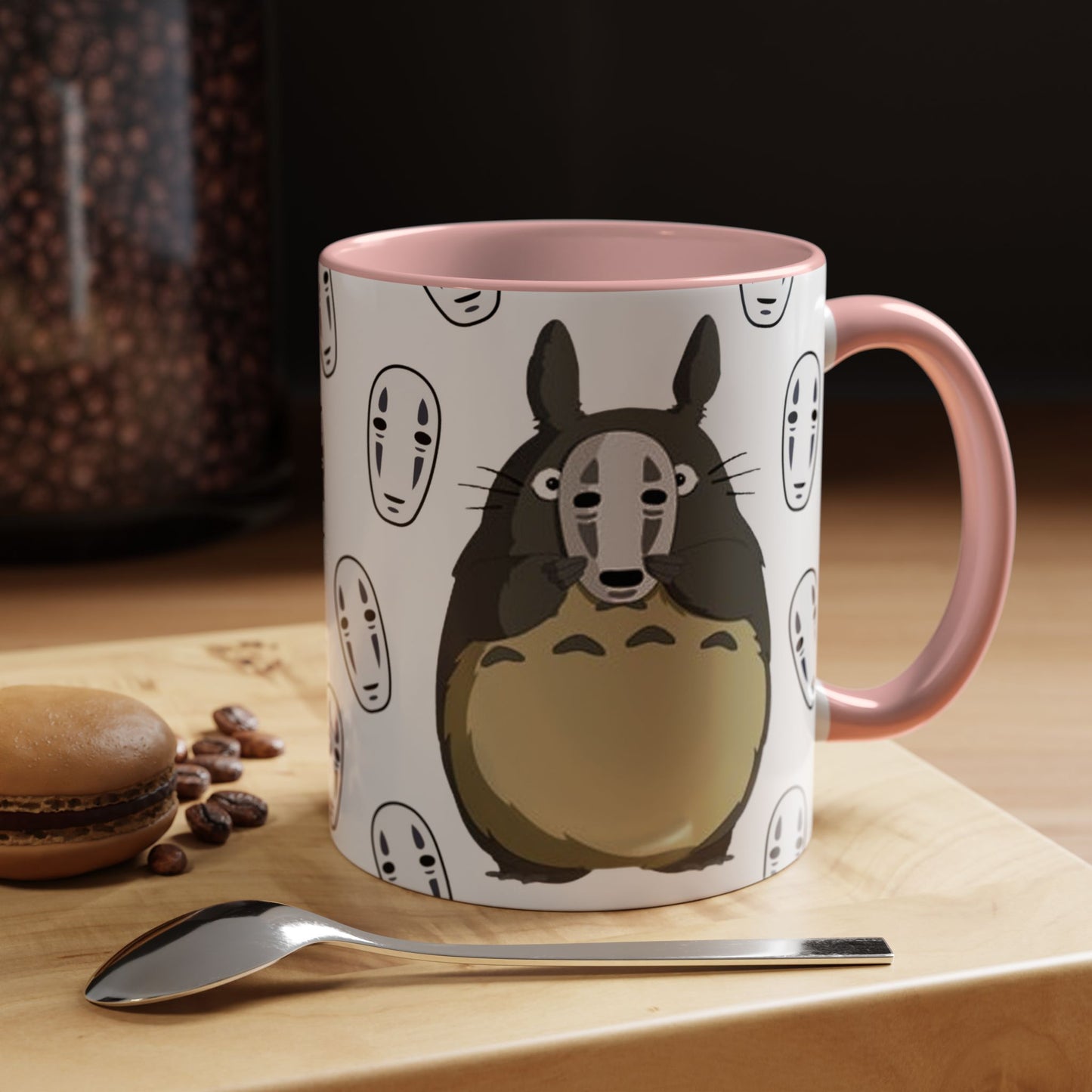 Totoro No Face Mask Accent Mug – Studio Ghibli Color Handle Cup 11oz & 15oz – Cute Anime Crossover Coffee Gift