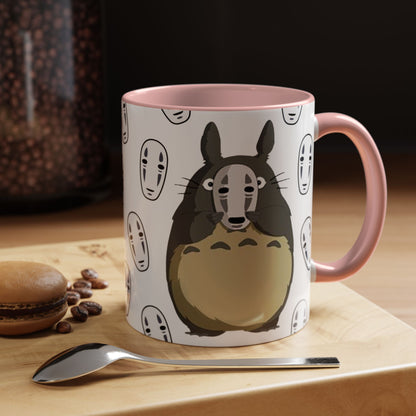 Totoro No Face Mask Accent Mug – Studio Ghibli Color Handle Cup 11oz & 15oz – Cute Anime Crossover Coffee Gift
