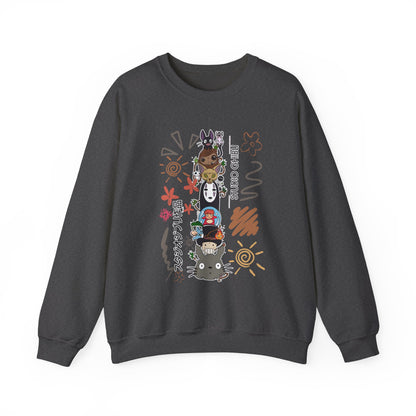 Studio Ghibli Characters Sketch Sweatshirt – 100% Cotton Pullover Featuring Iconic Anime Characters